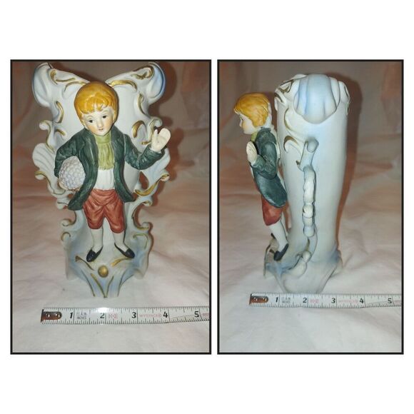 Vintage Set Of Porcelain Ceramic Victorian Boy & Girl Vases - Picture 7 of 11